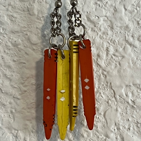 Orange & Yellow Crayon Dangly Earrings - Picture 3 of 3